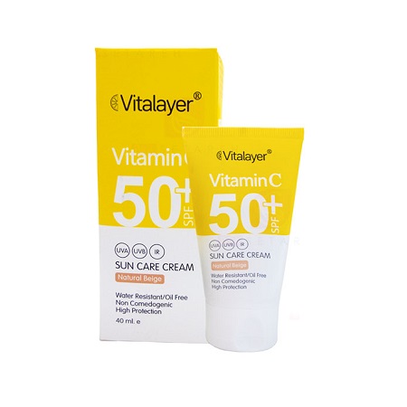 کرم ضدآفتاب رنگی حاوی ویتامین C ویتالیر بژ طبیعی