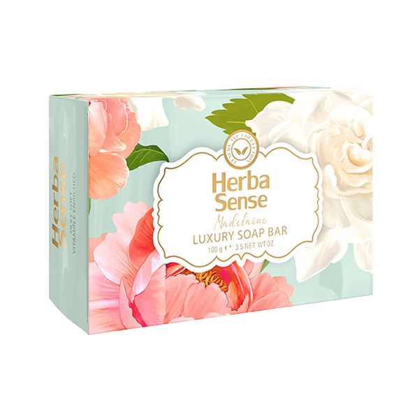 1 صابون سفید و آبی MADELAINE با رایحه گل رز هرباسنس 